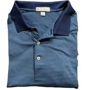 Y2K Peter Millar Light & Dark Blue Striped Cotton Polo Men's Size XL CC Logo